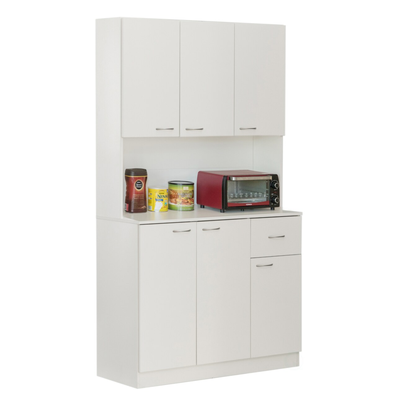 White Kitchen Pantry Storage Cabinet With Drawer And Shelves 39.75" Modern Design